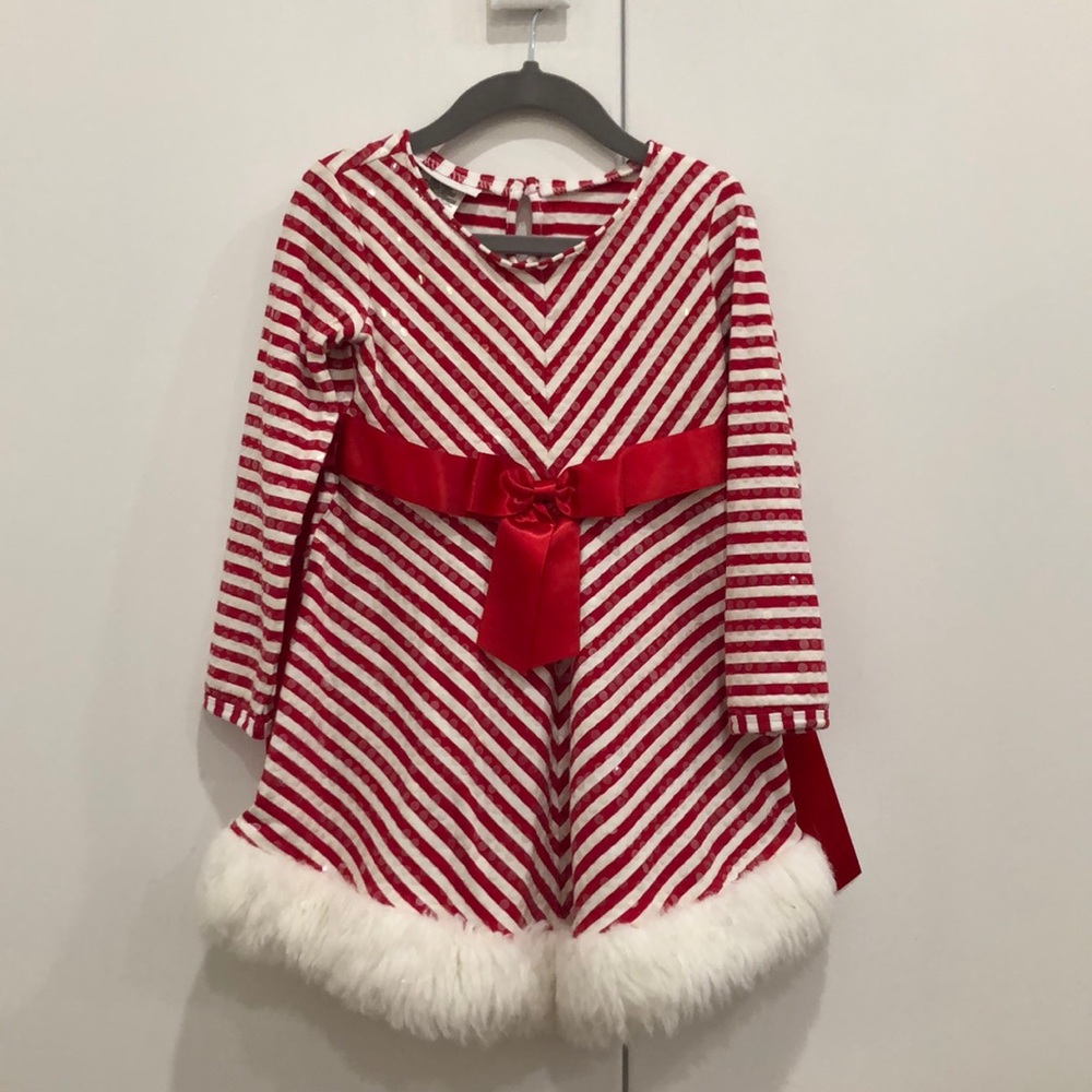 ✨Bonnie Jean Christmas dress, red & white stripes, in great condition
